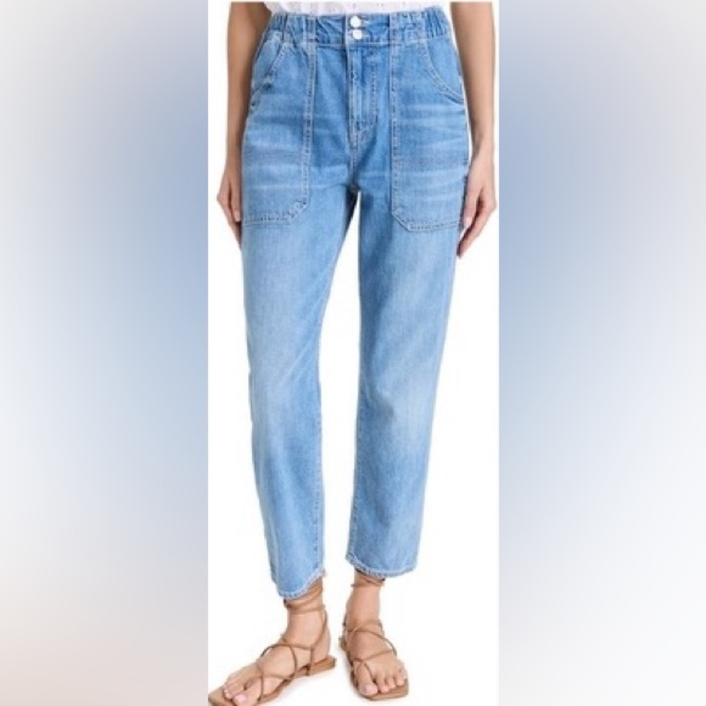 Veronica Beard paper bag waist straight jeans in blue color Size 26